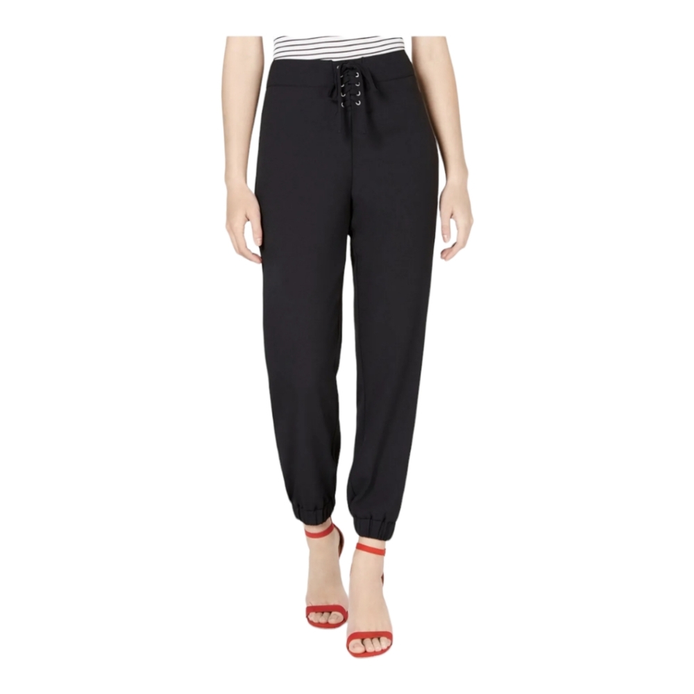 Material Girl Pants, Size L, Black Lace-Up Jogger